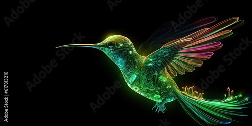 AI Generated. AI Generative. neon Illustration of calibri bird hummingbird. Animal wild life nature vibe decoration design art.  Graphic Art © AkimD