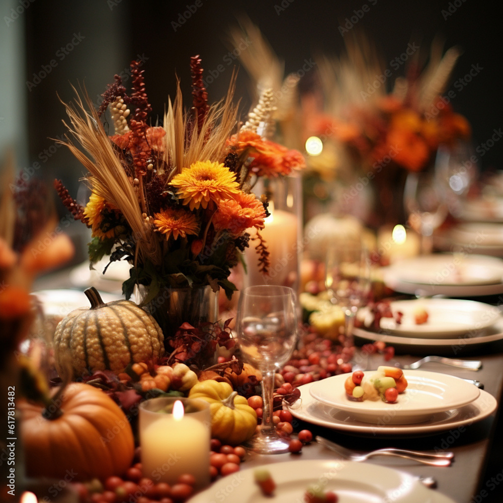 Herbstlich gedeckter Esstisch, Thanksgiving, Herbstdekoration