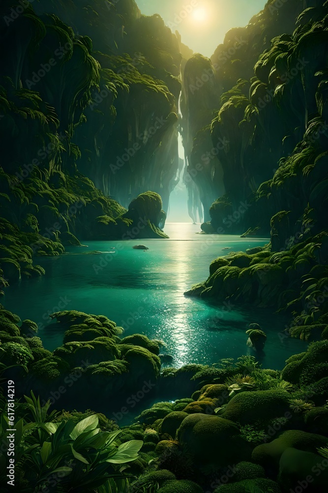 custom made wallpaper toronto digitalA mysterious, habitable planet located far away from the solar system / Lush with green landscapes, vast ocean, atmosphere teeming with life / Ai Generated