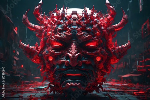 A cyber Punk Oni Mask as a Final Boss / Ai Generated wallpaper/background
