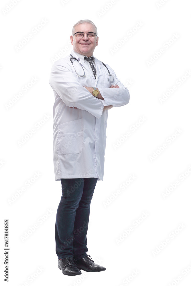 side view. smiling experienced doctor looking ahead side view. smiling experienced doctor looking ahead