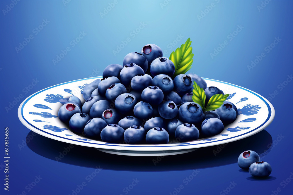 Juicy delicious blueberry lies on a beautiful plate, Ai generated Juicy delicious blueberry lies on a beautiful plate, Ai generated