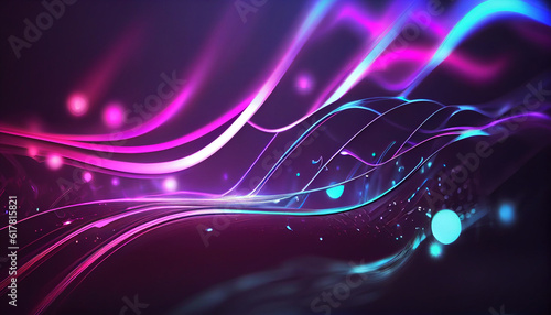 Abstract futuristic background with pink blue glowing neon moving high speed wave lines and bokeh lights Ai generated image