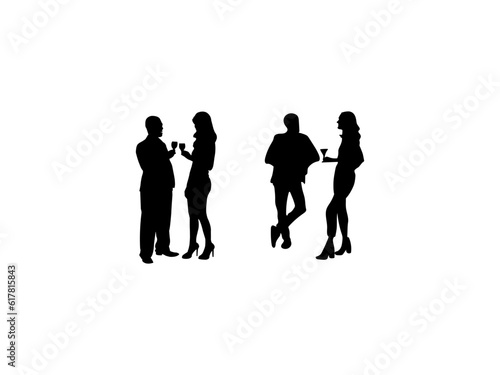 drinking silhouettes. man and woman drinking silhouette. two couple man and woman drinking champagne party toasting. vector illustration.
