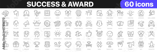 Success and award line icons collection. Development, target, trophy, feedback icons. UI icon set. Thin outline icons pack. Vector illustration EPS10