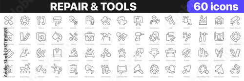 Repair and tools line icons collection. Instruments, construction, brush icons. UI icon set. Thin outline icons pack. Vector illustration EPS10