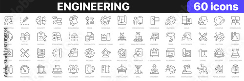 Engineering line icons collection. Designer, construction, engineer, project, crane icons. UI icon set. Thin outline icons pack. Vector illustration EPS10