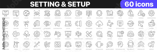 Setting and setup line icons collection. Operation, gear, processing, tools icons. UI icon set. Thin outline icons pack. Vector illustration EPS10