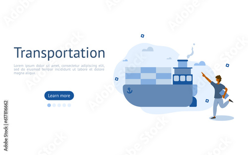 transportation illustration set. characters look to transport large amounts of goods using ships. large transport concept. vector illustration.