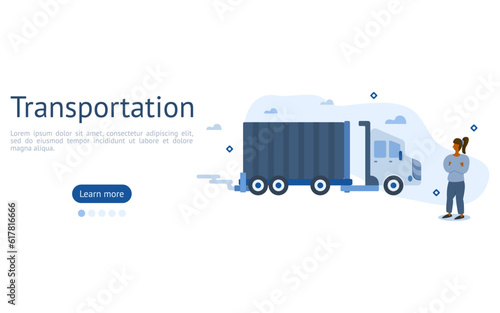 transportation illustration set. characters look to transport large amounts of goods using trucks. large transport concept. vector illustration.