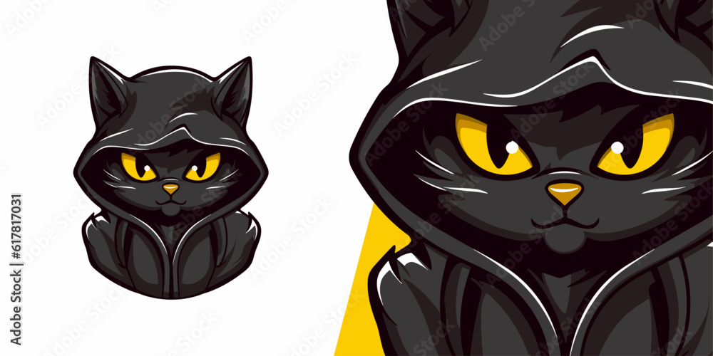 Fototapeta premium Cute Black Cat Head Logo Mascot: Sport & E-Sport Team Illustration Vector Graphic