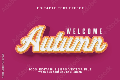 Welcome Autumn 3d Editable Text Effect Cartoon Style Premium Vector