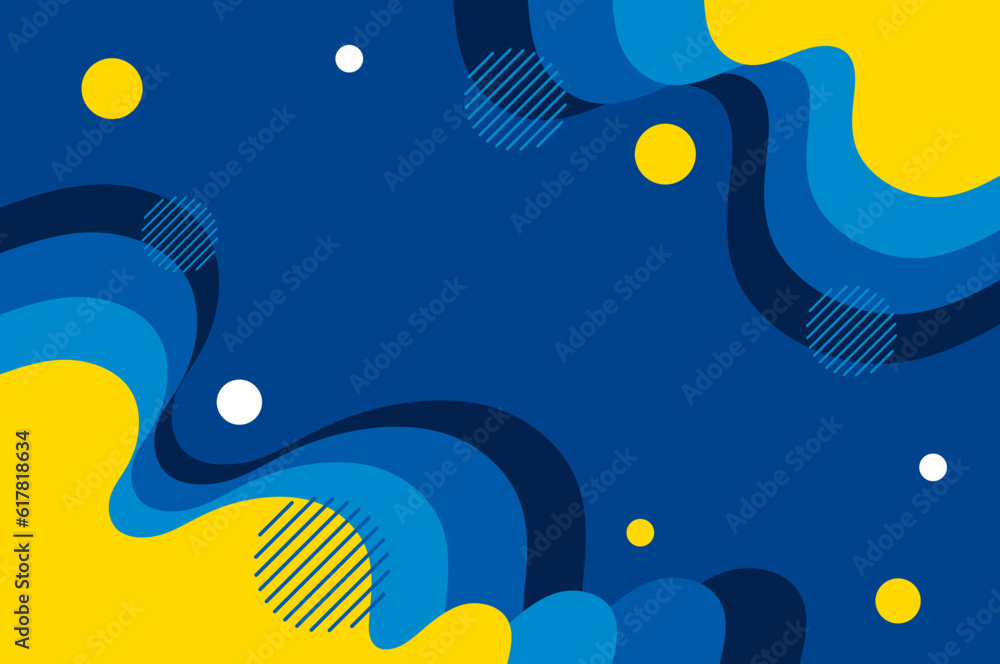 Illustration Vector Graphic of Fluid Shape. Colorful Blue and Yellow Geometric Background Template. Simple and Modern Concept.