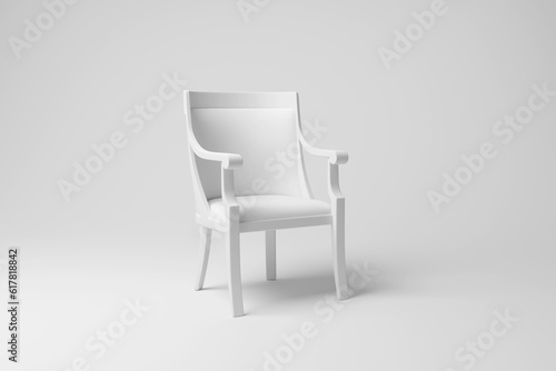 White armchair on white background in monochrome and minimalism. Illustration as design element for websites and slide show presentation