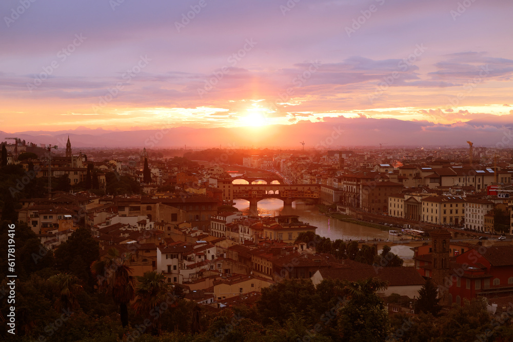  A view of Florence at Sunset from Piazzale Michelangelo.
