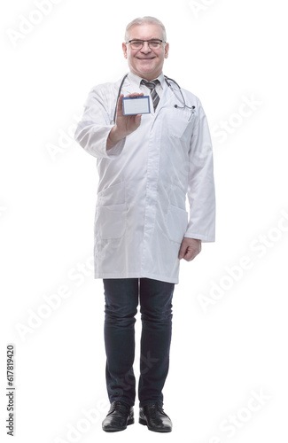 Obraz na plátně in full growth. qualified doctor showing his visiting card