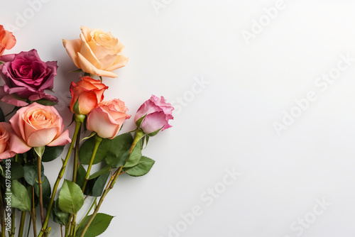 A bunch of roses sitting on top of a table. Generative AI.