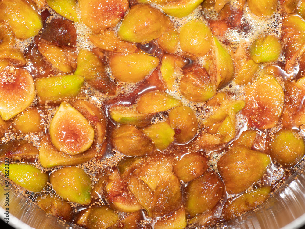 Closeup of figs on the stove top to be made into preserves. Closeup of figs on the stove top to be made into preserves.