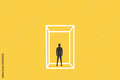 businessman needs psychological help. Social isolation concept. male empowerment movement. Violence in family. man locked in cage