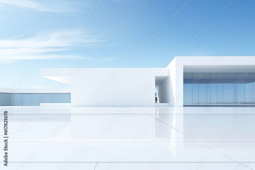 White minimal architecture building background empty wide space for mock up, concrete floor car park, cement garage design scene with copy space, with Generative Ai. White minimal architecture building background empty wide space for mock up, concrete floor car park, cement garage design scene with copy space, with Generative Ai.