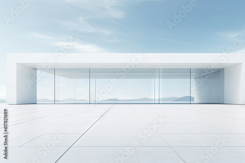 White minimal architecture building background empty wide space for mock up, concrete floor car park, cement garage design scene with copy space, with Generative Ai.