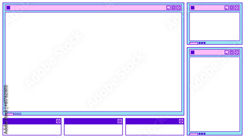 Kawaii Computer dialog box stream overlay pink & blue template vector design (aspect ratio 16:9)