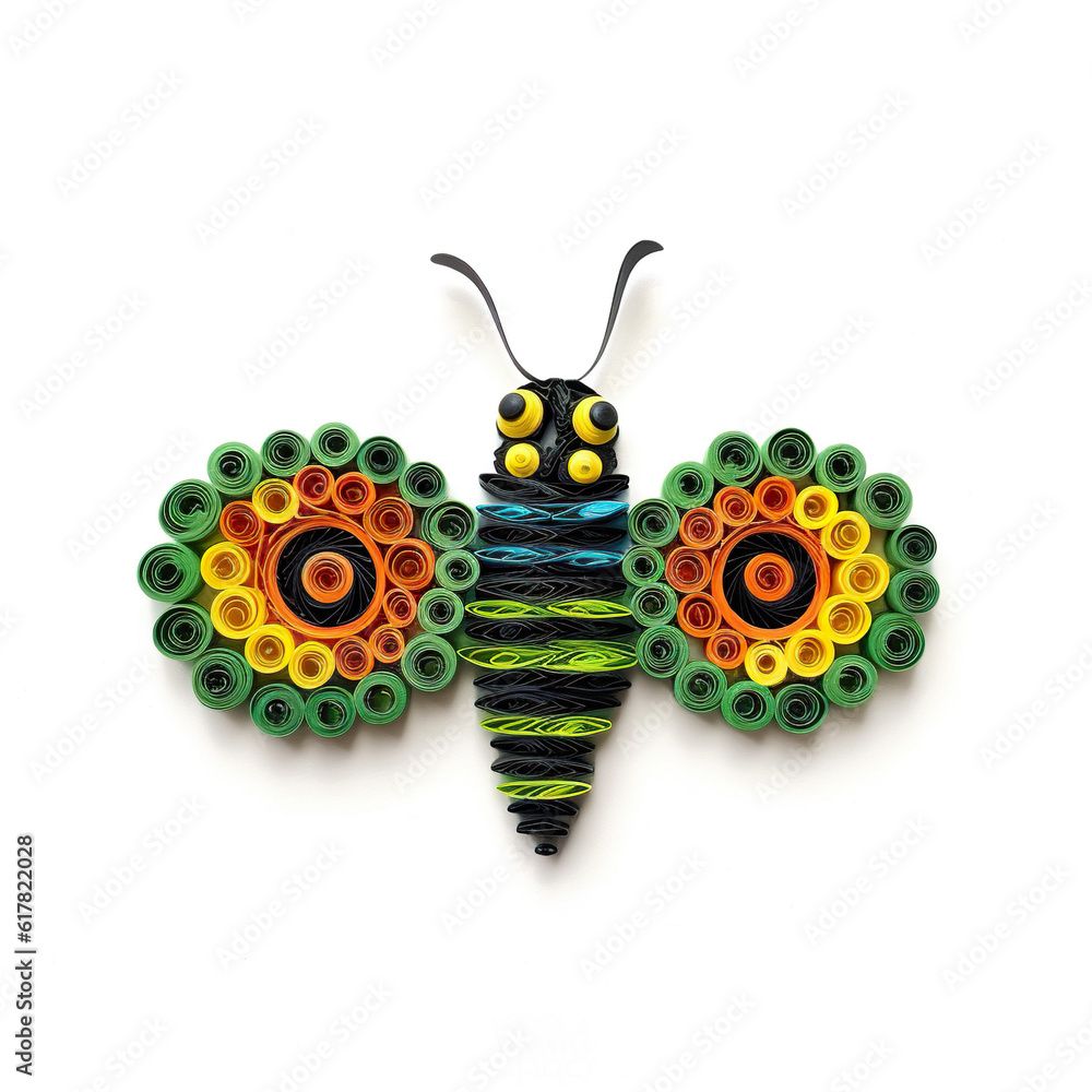 Obraz premium A colorful butterfly made out of rolled up paper. Generative AI.