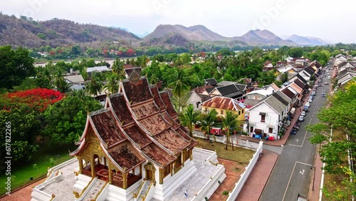 Aerial drone shots of Luang Prabang, Laos