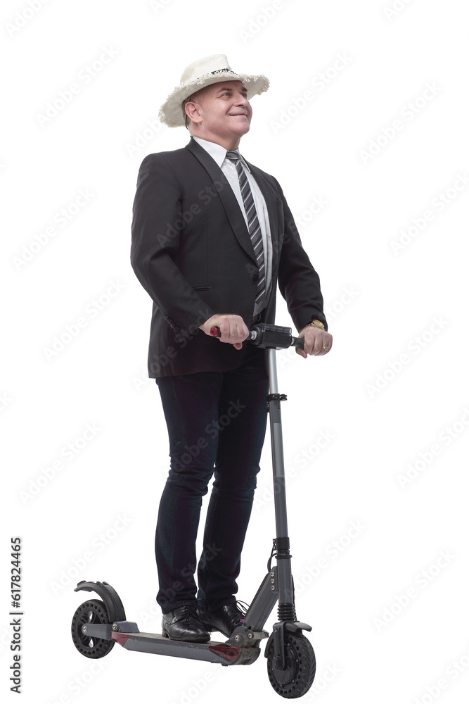 cheerful business man on an electric scooter giving a thumbs up cheerful business man on an electric scooter giving a thumbs up