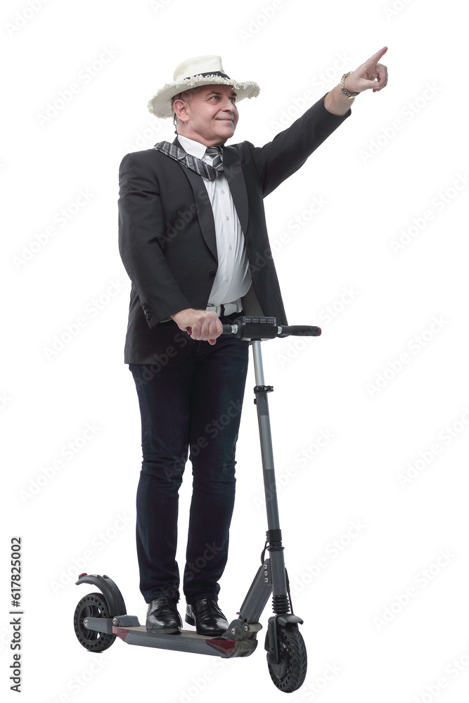 cheerful business man on an electric scooter giving a thumbs up cheerful business man on an electric scooter giving a thumbs up