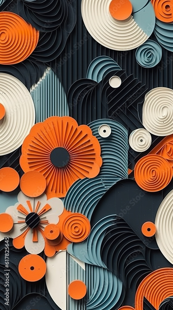 A close up of paper flowers on a wall. Generative AI. A close up of paper flowers on a wall. Generative AI.