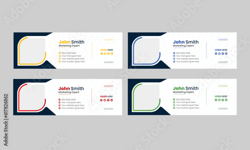 Corporate business email signature design set With . 
 yellow, blue, red, green template, email footer and personal social media cover templates with an author photo place clean and minimalist layout.