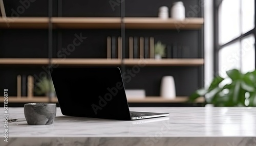 Modern Office Workspace with Laptop on Table for Business. Copy Space Available © Thares2020