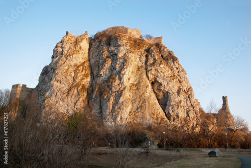 Bratislava - Devin ruins on the rock in sunset light.