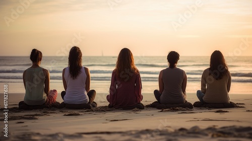 People meditating on the beach