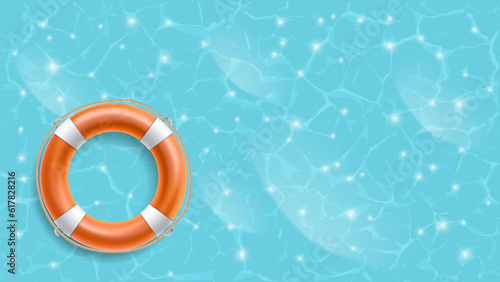 lifebuoy floats on the surface of a pool of clear water. Summer vacation at sea. Vector illustration