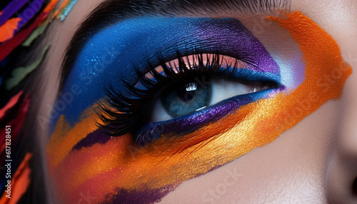 Vibrant colors and glitter create a stage make up masterpiece generated by AI