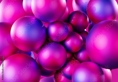 Abstract blue and pink neon balls on pink background.