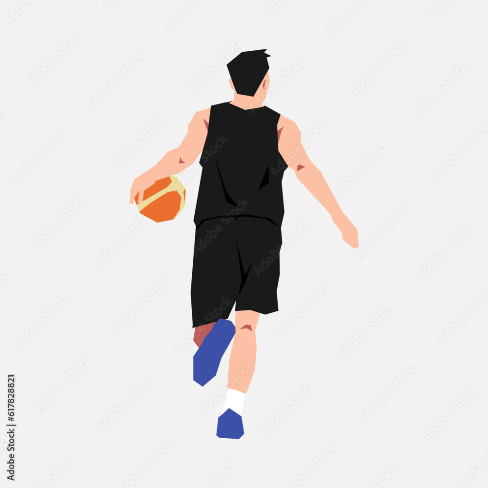 Rear view basketball athlete playing and dribbling a basketball. can be used for basketball, sport, activity, training, etc. flat vector illustration. Rear view basketball athlete playing and dribbling a basketball. can be used for basketball, sport, activity, training, etc. flat vector illustration.