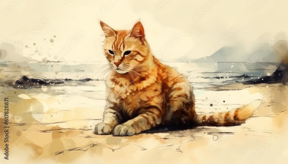 Obraz premium cat on the beach