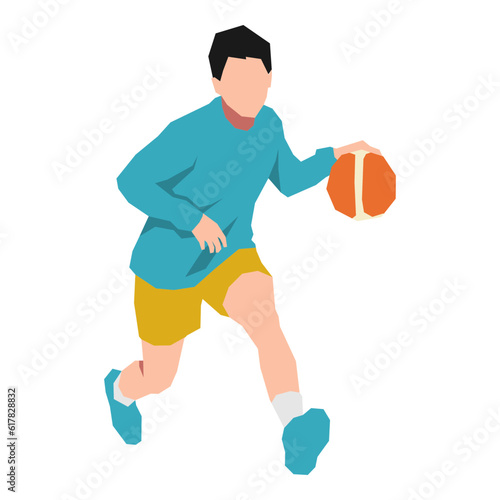 boy character is playing and dribbling a basketball. can be used for basketball, sport, activity, training, etc. flat vector illustration.