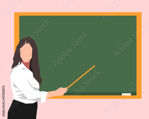 teacher teaching with chalkboard in classroom. the concept of education, learning, school, profession. for posters, banners, prints. flat vector illustration.