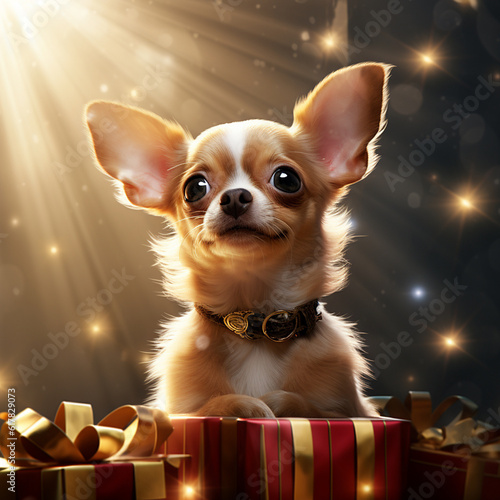 Weihnachtshund  Chihuahua mit Weihnachtsgeschenken  santa s hat  Christmas dog