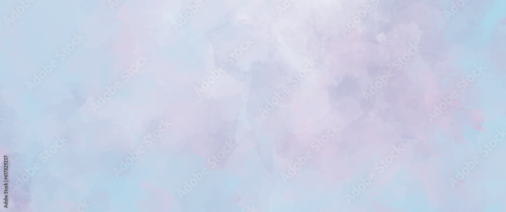 Pink and blue watercolor art background for cards, flyer, poster, banner and cover design. Sky. Clouds. Heaven. Multicolor illustration. Pastel color splashes and brushstrokes. Colorful template.