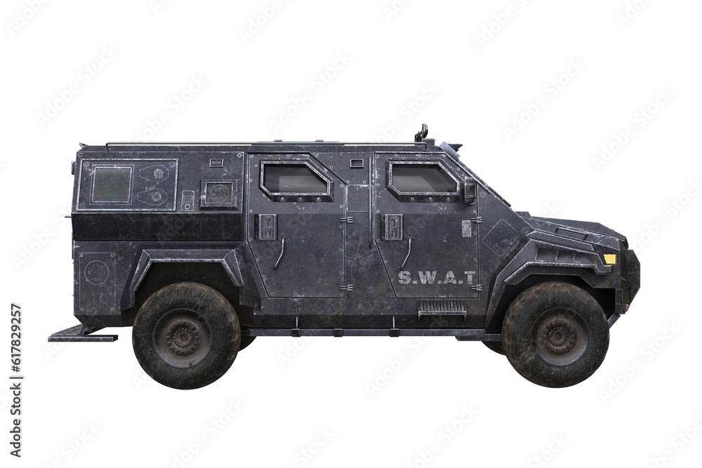 Side view of a Police armoured truck. Isolated 3D illustration.
