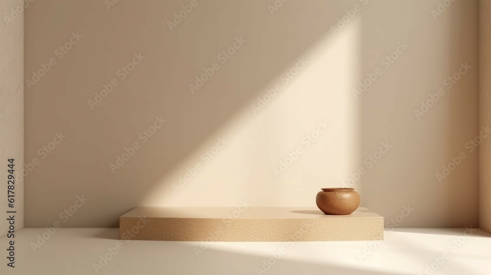 © sudipdesign - Blank beige brown cement curve counter podium with tex.Generative AI © sudipdesign - Blank beige brown cement curve counter podium with tex.Generative AI
