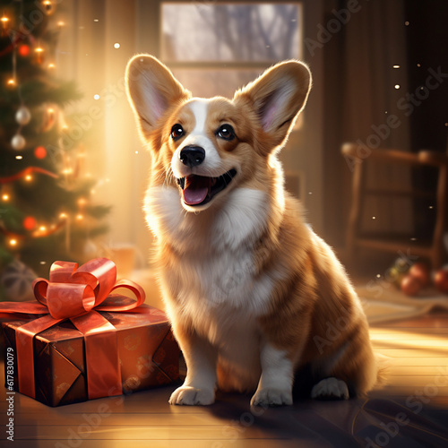 Weihnachtshund  Corgi mit Weihnachtsgeschenken  santa s hat  Christmas dog