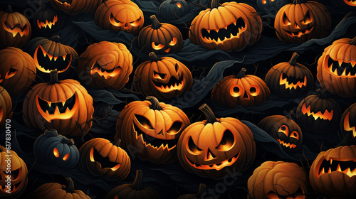 Generative ai creepy halloween pumpkins seamless pattern background