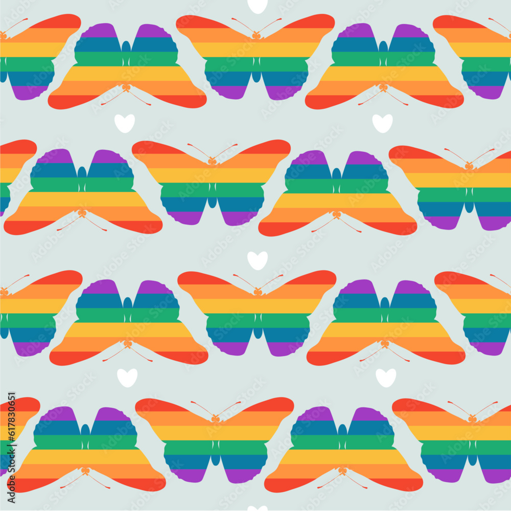 LGBT seamless pattern. Symbol of the LGBT community. Wrapping paper background with LGBT conception. Vector illustration. LGBT flag or Rainbow flag.