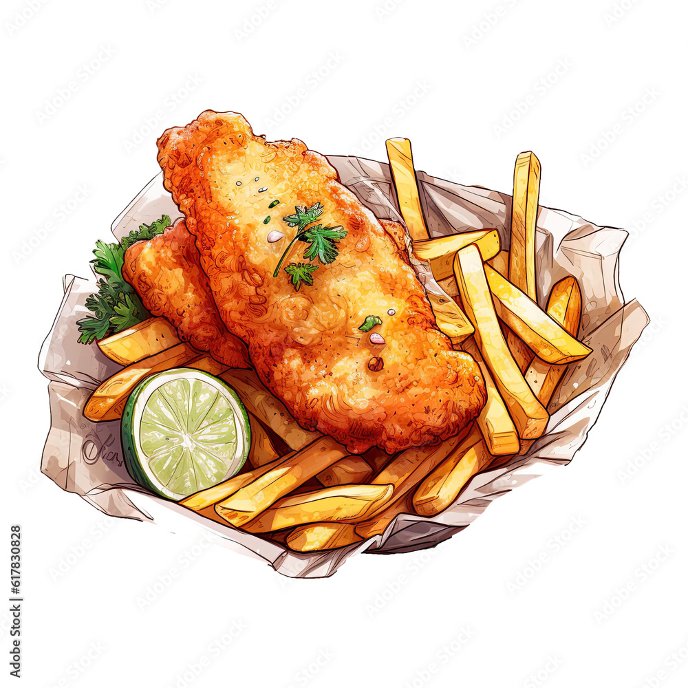 Fish Chip Clips Fish and chips clipart, fast food illustration. Generative AI ...